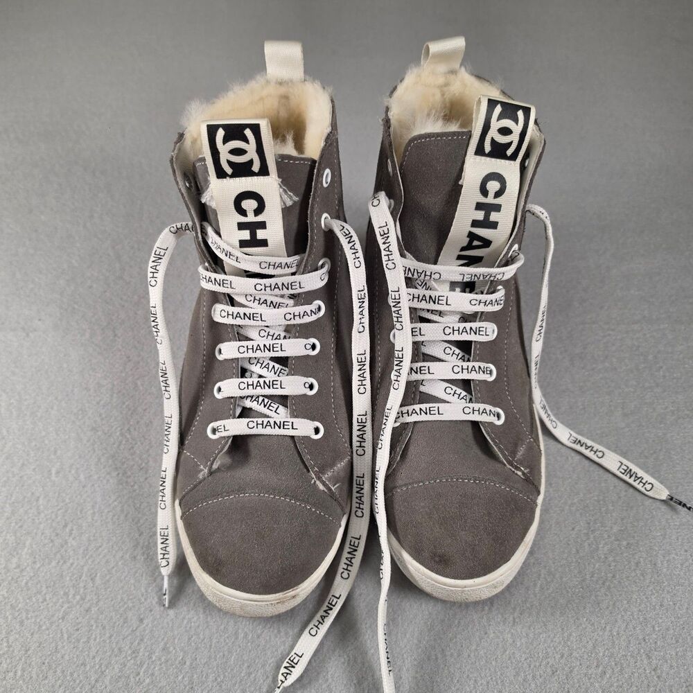 Chanel Suede High Top Sneakers – Women's Size 9 Gray Shearling Lined